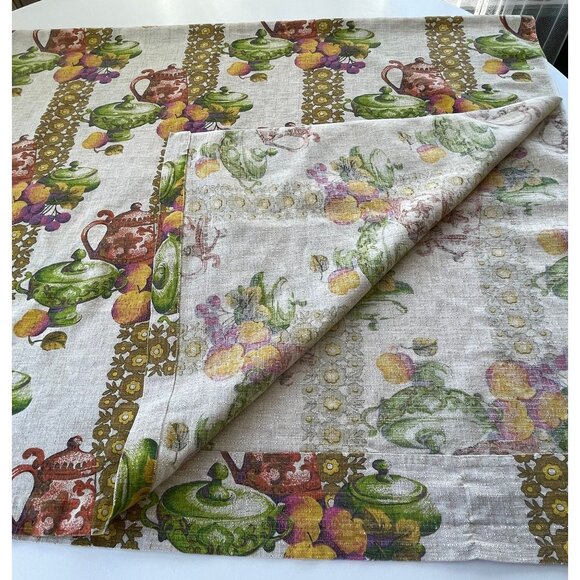 Vintage 60s curtain, fruits and kitchenware, retro kitchen, single panel - Picture 7 of 10